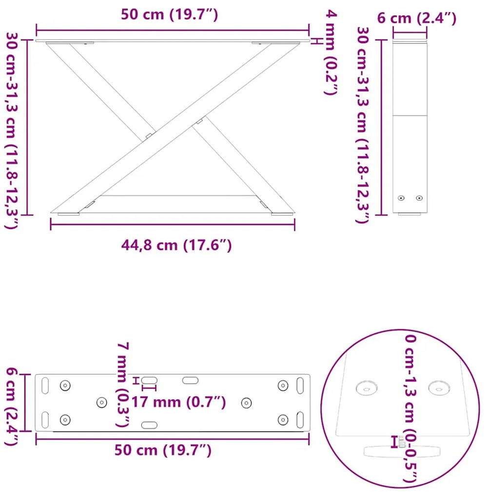 Pés para mesa de centro 2 peças preto 50x(30-31,3) cm aço