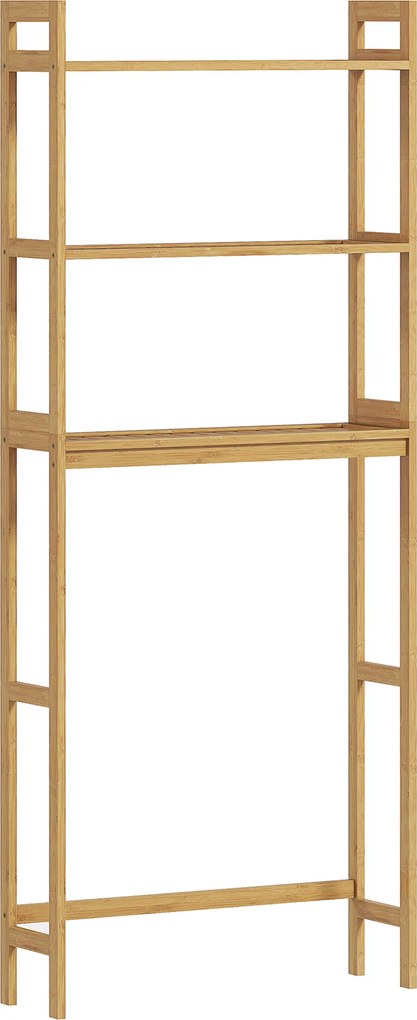 kleankin Estante sobre Sanita de Bambu com 3 Prateleiras Pés com Almofadas Antiderrapantes e Anti-Tombo 68x20x135 cm Madeira | Aosom Portugal