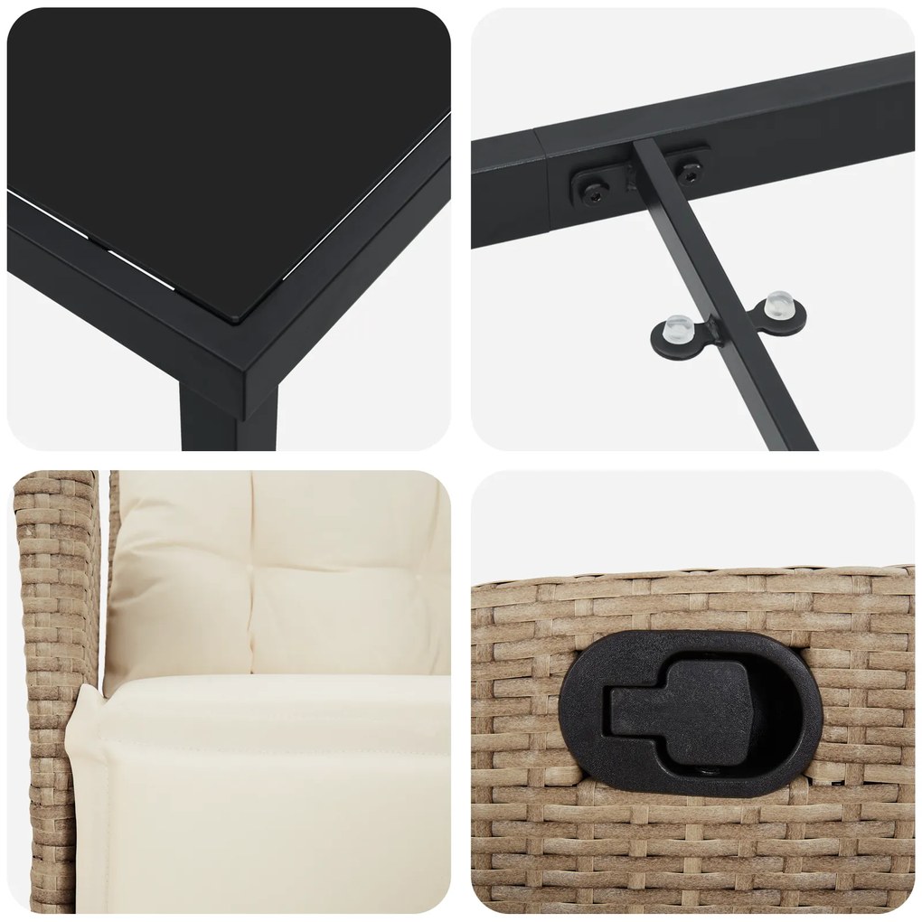 Conjunto de Jantar de Jardim de 7 Peças Bege Rattan Poly