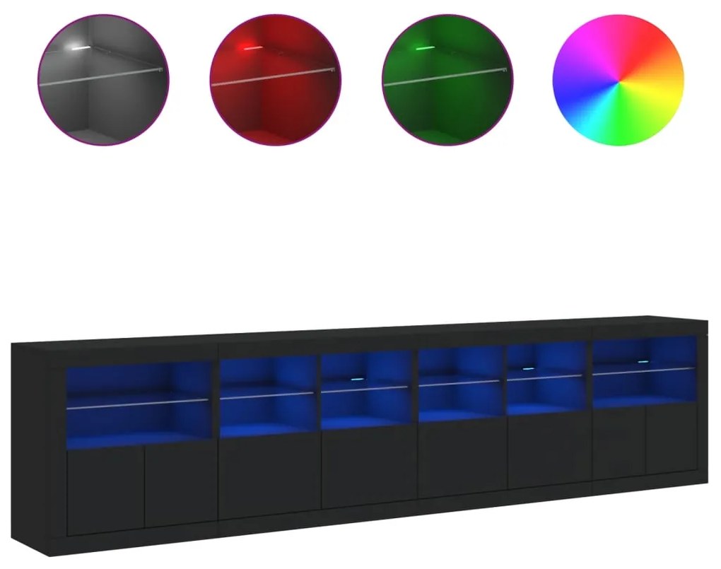 Aparador com luzes LED 283x37x67 cm preto