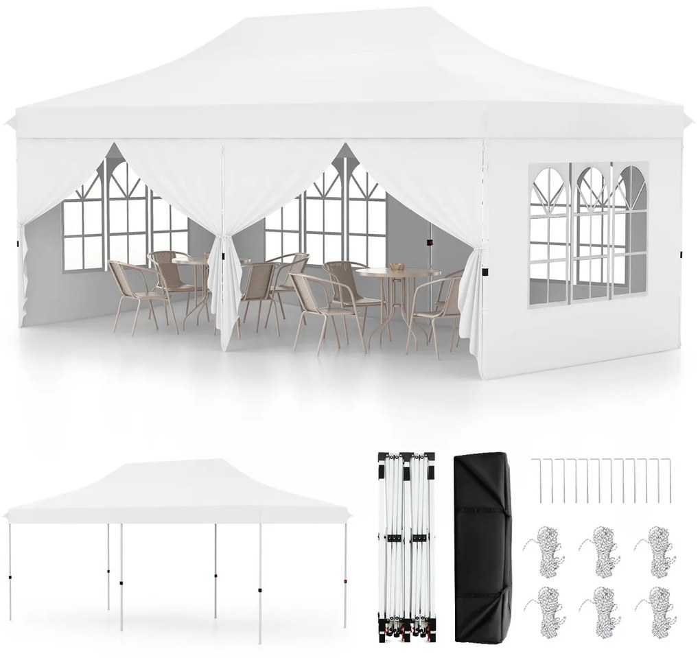 Tenda 600 x 300 cm pop-up com 6 paredes laterais removíveis para festas, casamentos, eventos com bolsa branca