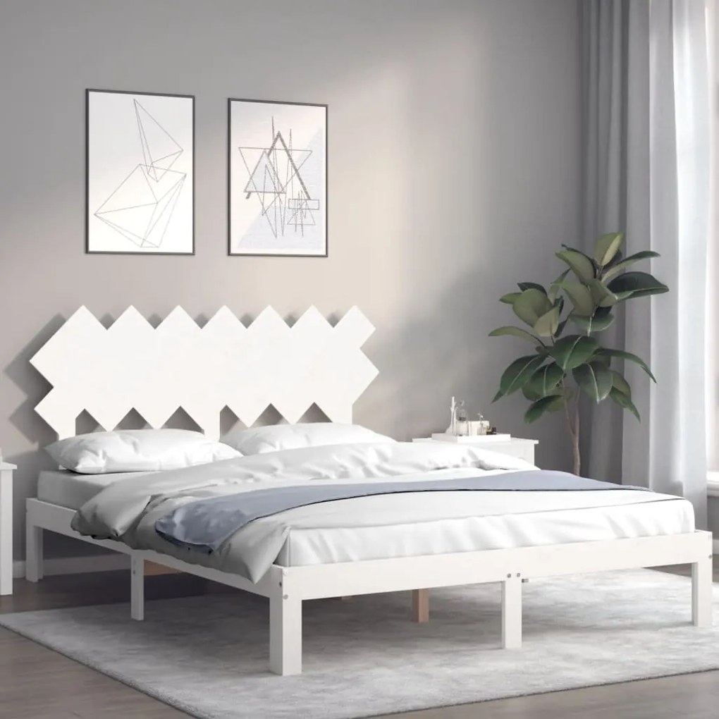 Cama sem colchão 140x200 cm madeira de pinho maciça branco