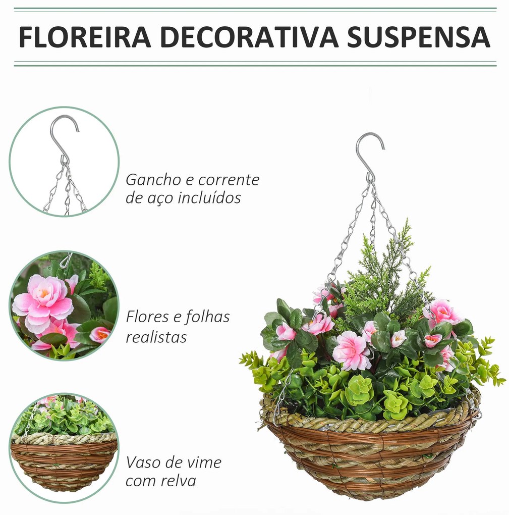Conjunto de 2 Plantas Lisianthus Suspensas Artificiais para Interior e