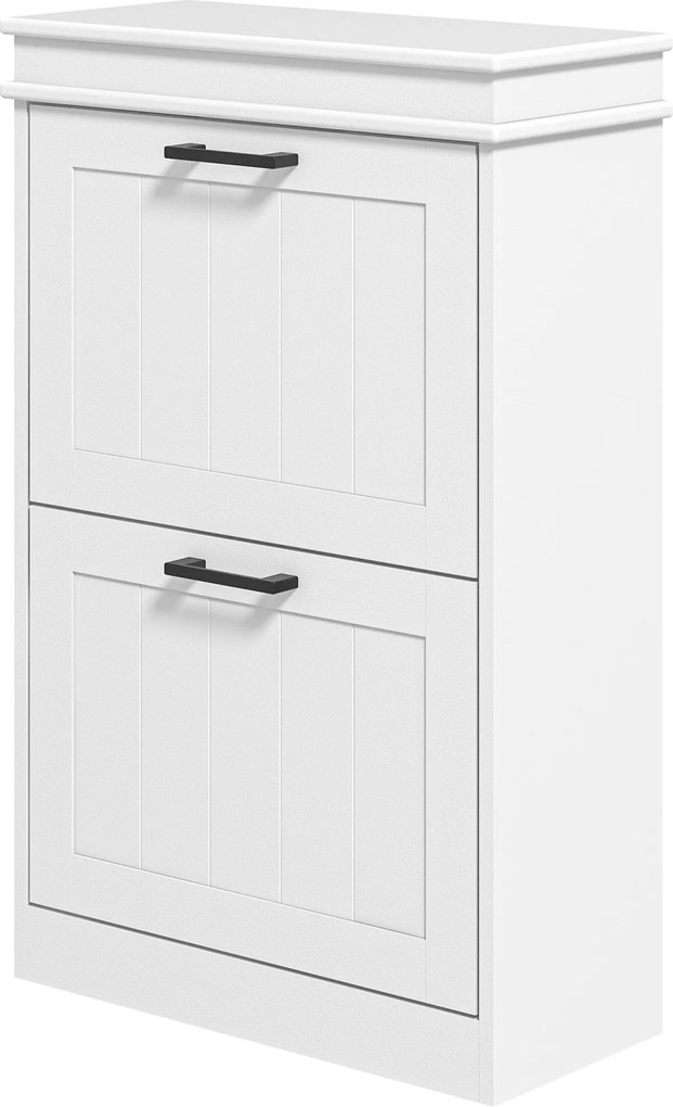 Sapateira com 2 portas basculantes 54 x 24 x 82,5 cm e prateleiras ajustáveis, para a entrada ou corredor, branco
