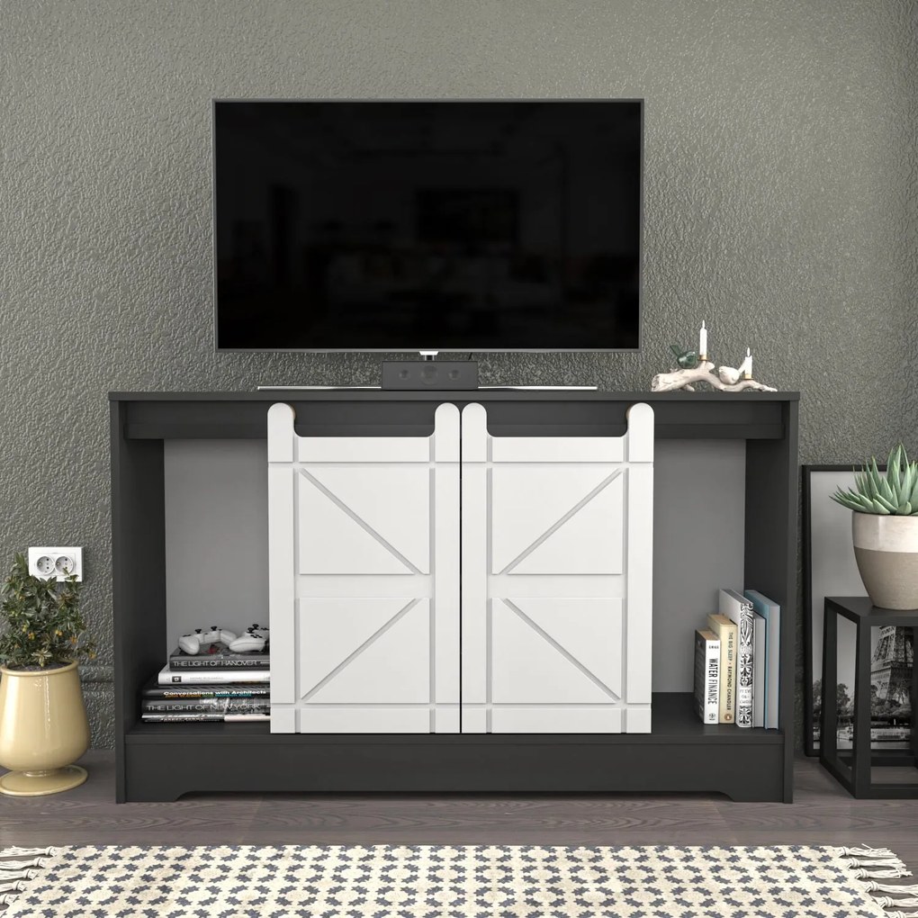 Móvel TV Ahris – Cinza e Branco – 140x35x85 cm