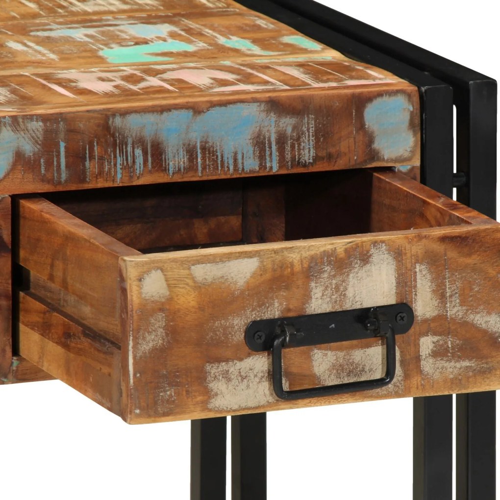 Mesa de Apoio vidaXL com Gaveta Preta 40x40x50 cm em Madeira Recuperad