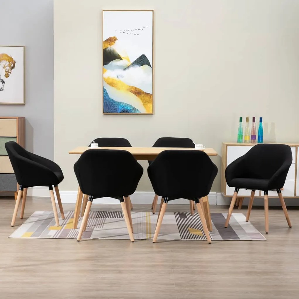 vidaXL Cadeiras de jantar 6 pcs tecido preto