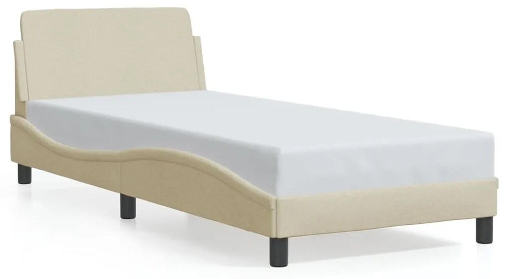 Estrutura de cama c/ cabeceira tecido cor creme 90x190 cm