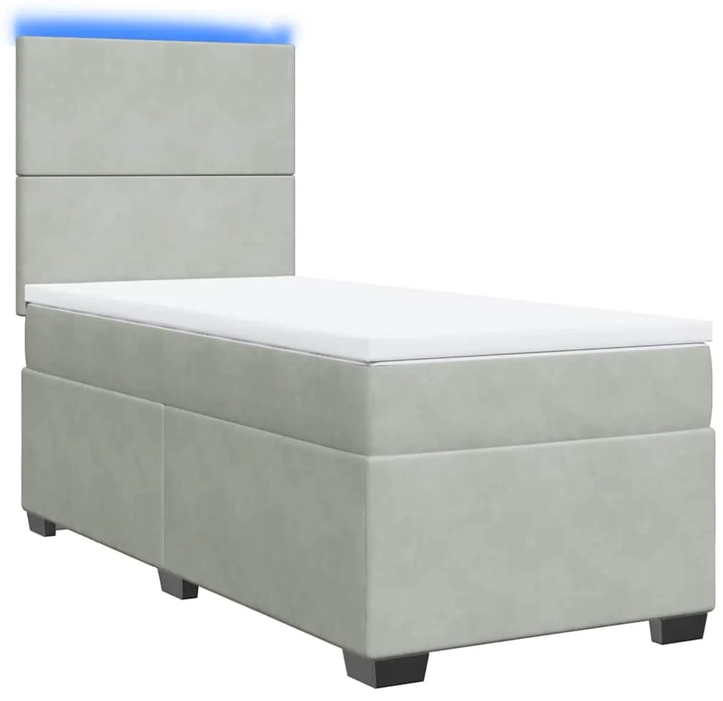 Cama com molas/colchão 80x200 cm veludo cinza-claro