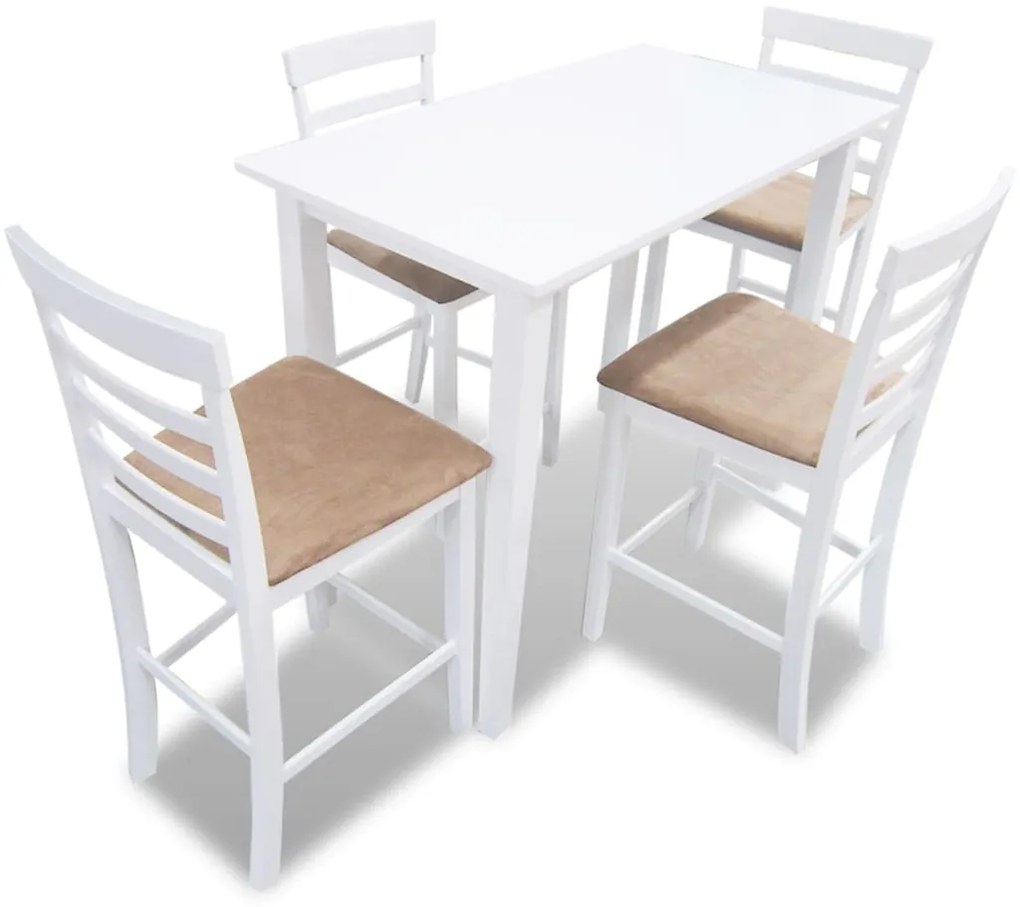 Consola de mesa branca e conjunto de 4 cadeiras de bar