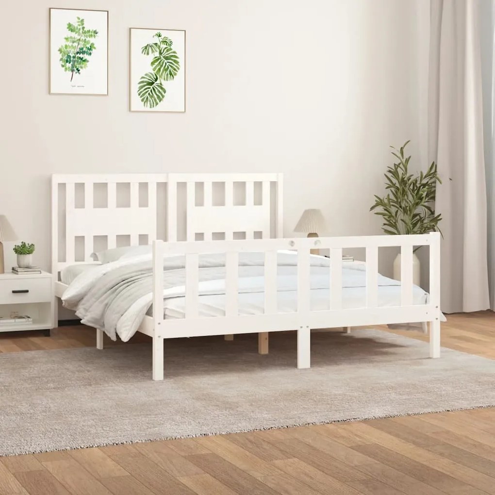 Estrutura de cama com cabeceira 160x200 cm pinho maciço branco