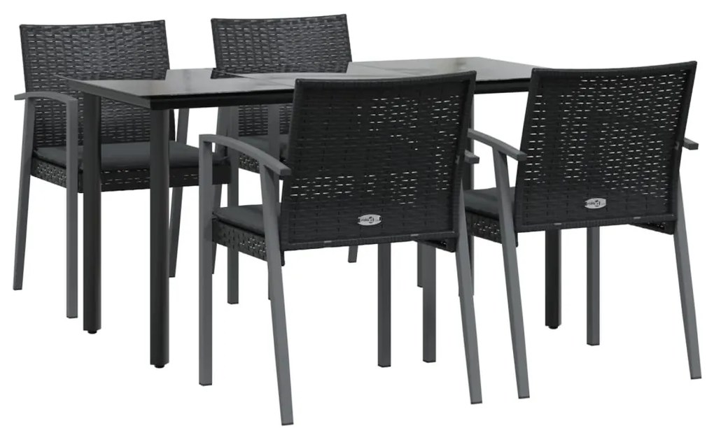 5 pcs conjunto de jantar p/ jardim c/ almofadões vime PE e aço