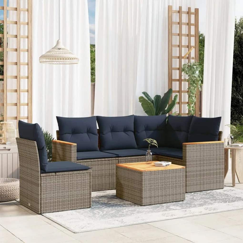 vidaXL 6 pcs conjunto sofás p/ jardim c/ almofadões vime PE cinzento