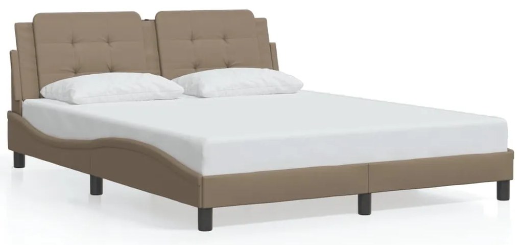 Estrutura cama c/ luzes LED 160x200 couro artificial cappuccino