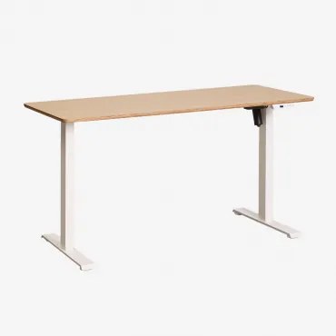 Escrivaninha Elevatória Elétrica Retangular Com Função De Memória Em Madeira E Ferro Serpi Castanho Roble & Branco & ↔︎ 140 Cm - Sklum