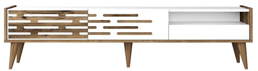 Móvel TV Valensiya – Nogueira e Branco – 180x35x45 cm