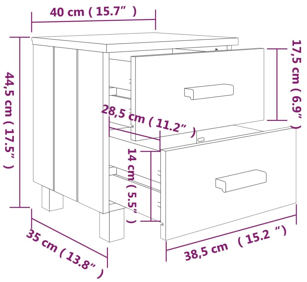 Mesas cabeceira 2pcs HAMAR 40x35x44,5 pinho maciço castanho-mel