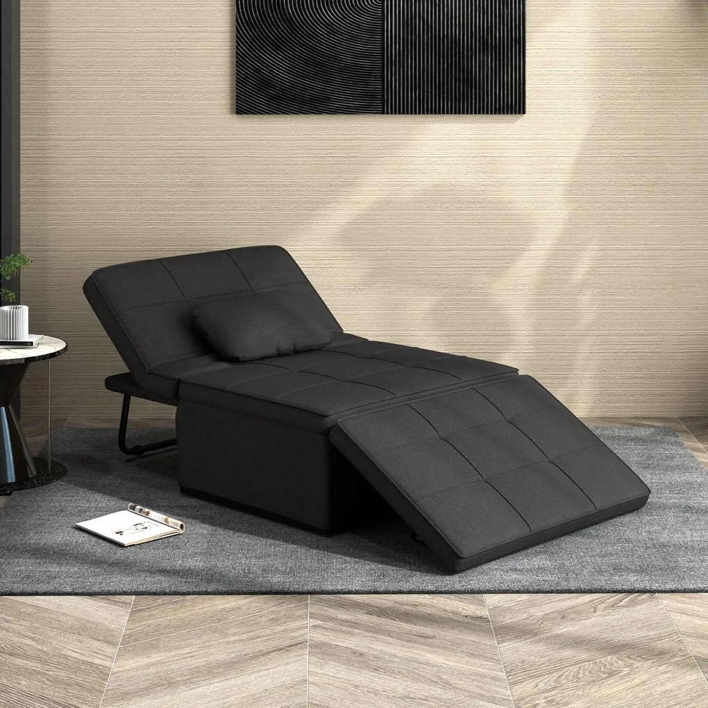 Sofá-Cama "Açores" 3 em 1 - Preto - 95x179x78 cm - Linho e Metal - Des