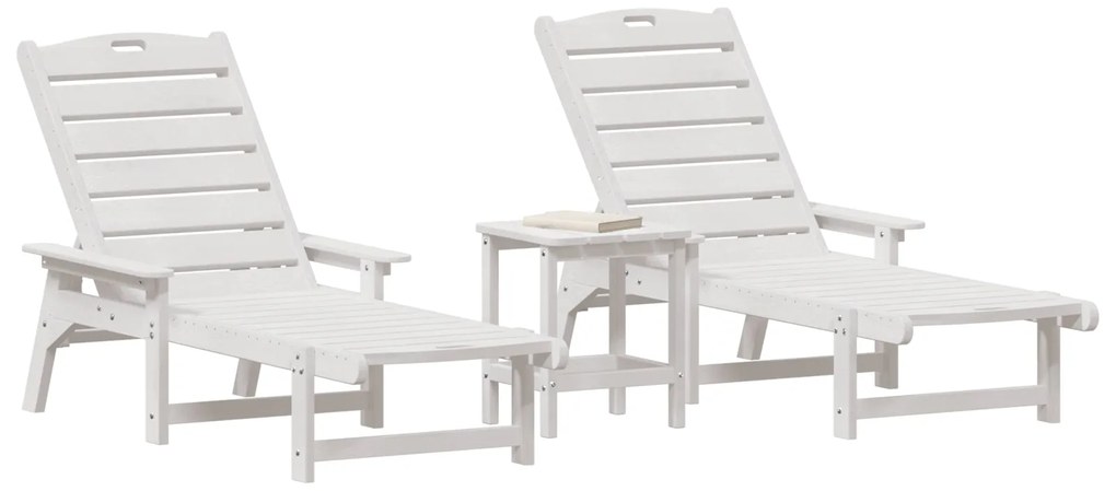 Conjunto de Lounge de Jardim com 3 Peças Branco HDPE, vidaXL Espreguiç