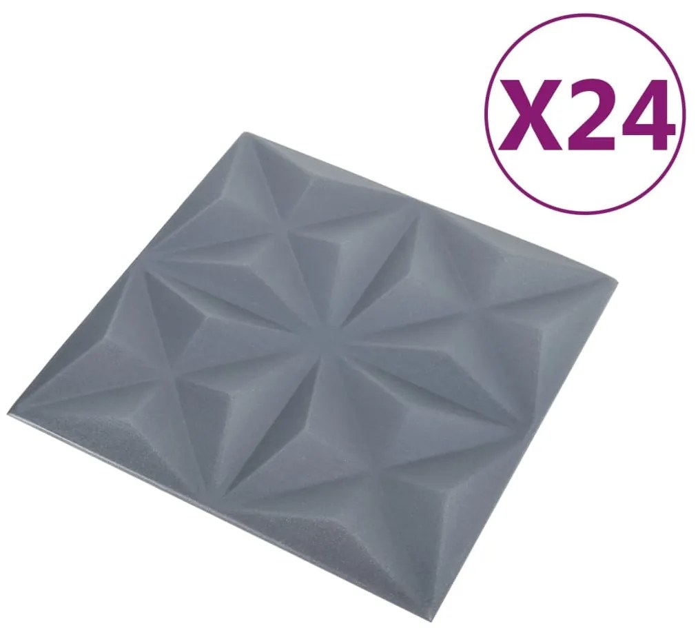 Painéis de parede 3D 24 pcs 50x50 cm 6 m² origami cinza