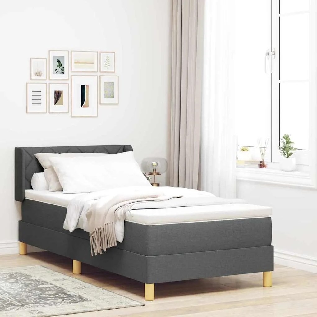 vidaXL Camas Box com Colchão Cinza Escuro, 90 x 200 cm, Tecido