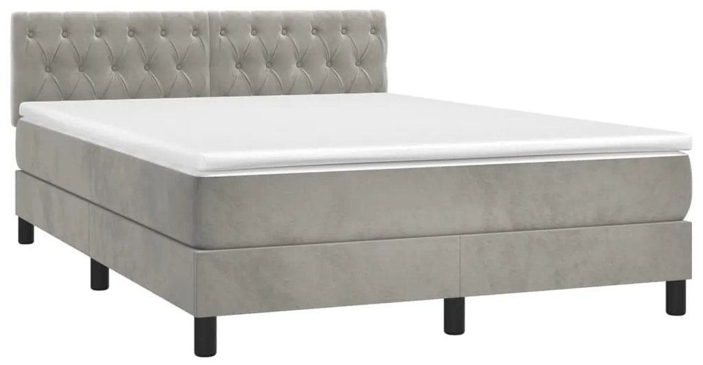 Cama box spring c/ colchão/LED 140x190 cm veludo cinzento