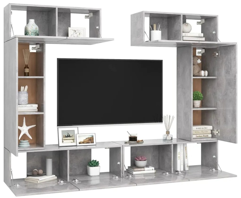 6 pcs conjunto de móveis de TV derivados madeira cinza cimento