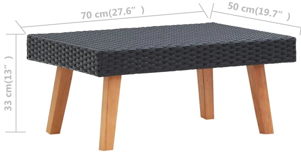 Mesa de centro para jardim vime PE preto
