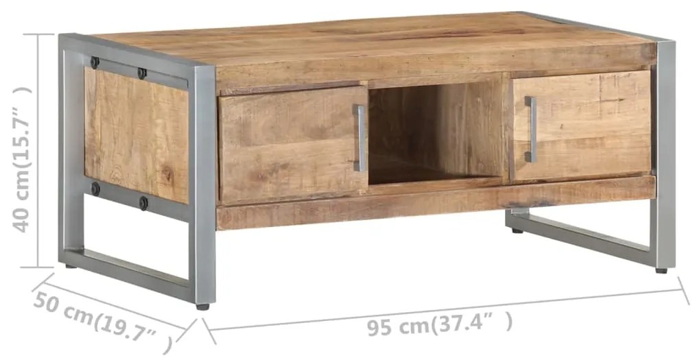 Mesa de centro 95x50x40 cm madeira de mangueira áspera