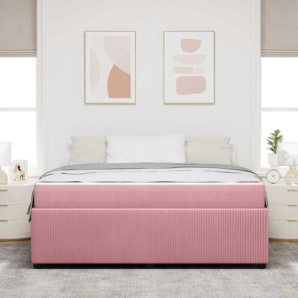 Estrutura de cama com colchão Outros Rosa 180 x 200 cm Veludo