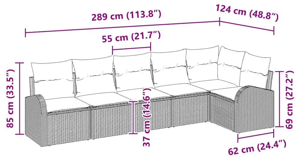 Conjunto de Sofá de Jardim em 6 Peças com Almofadas de Rattan Sintétic