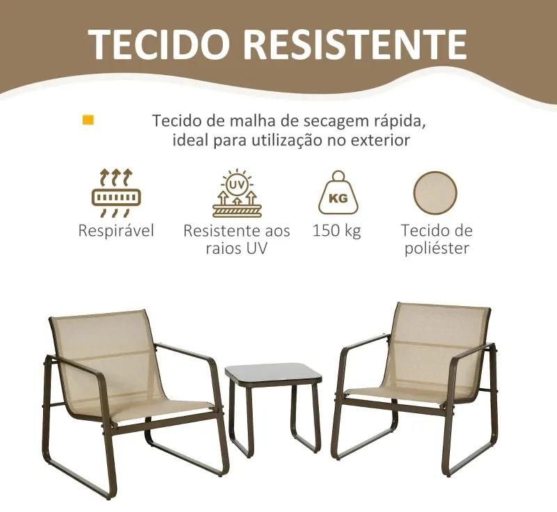 Conjunto de 2 Cadeiras e 1 Mesa de Apoio - Bege e Castanho - Design Mo