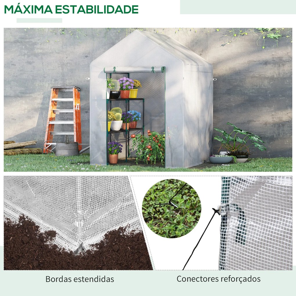 Estufa de Jardim 143x143x195 cm Estufa de Aço com 2 Prateleiras e Port