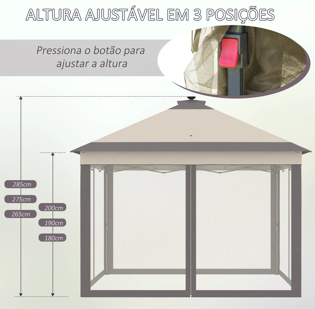 Tenda Dobrável Exterior 3,3x3,3x2,9 m com Luzes LED e Controle Remoto