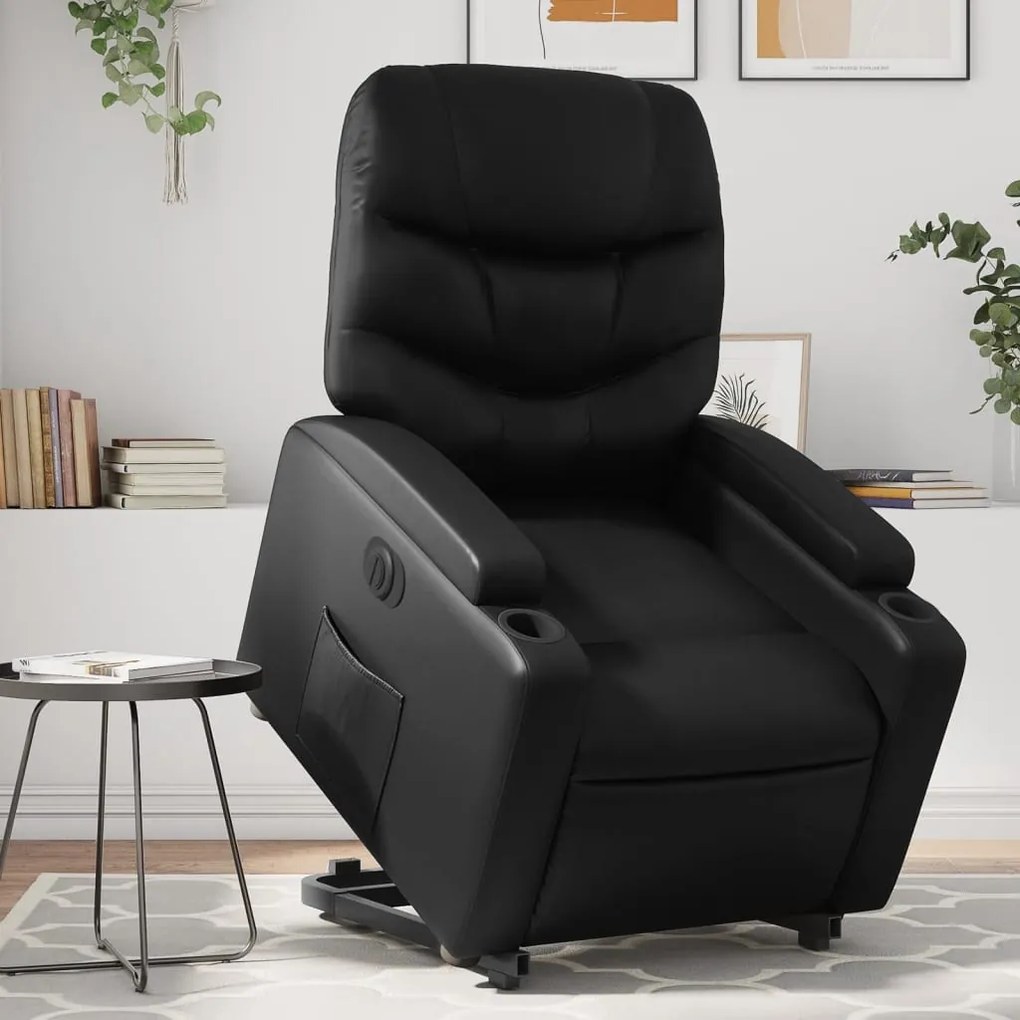 vidaXL Poltrona reclinável elevatória elétrica couro artificial preto