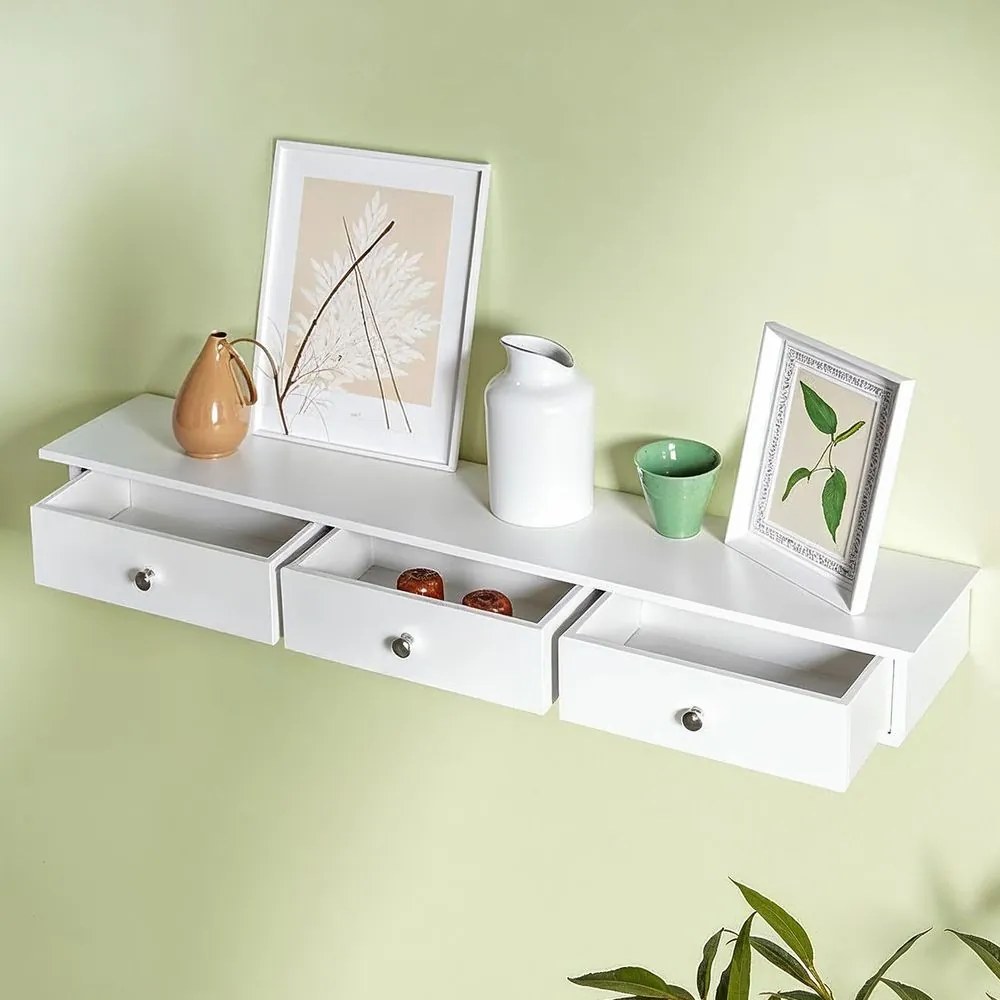 Prateleira suspensa com 3 gavetas 15 x 80 x 10 cm branco