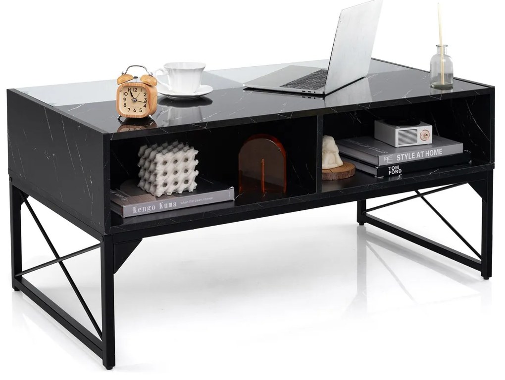 Mesa de Centro com Tampo em Mármore Sintético e Vidro Temperado - Branco