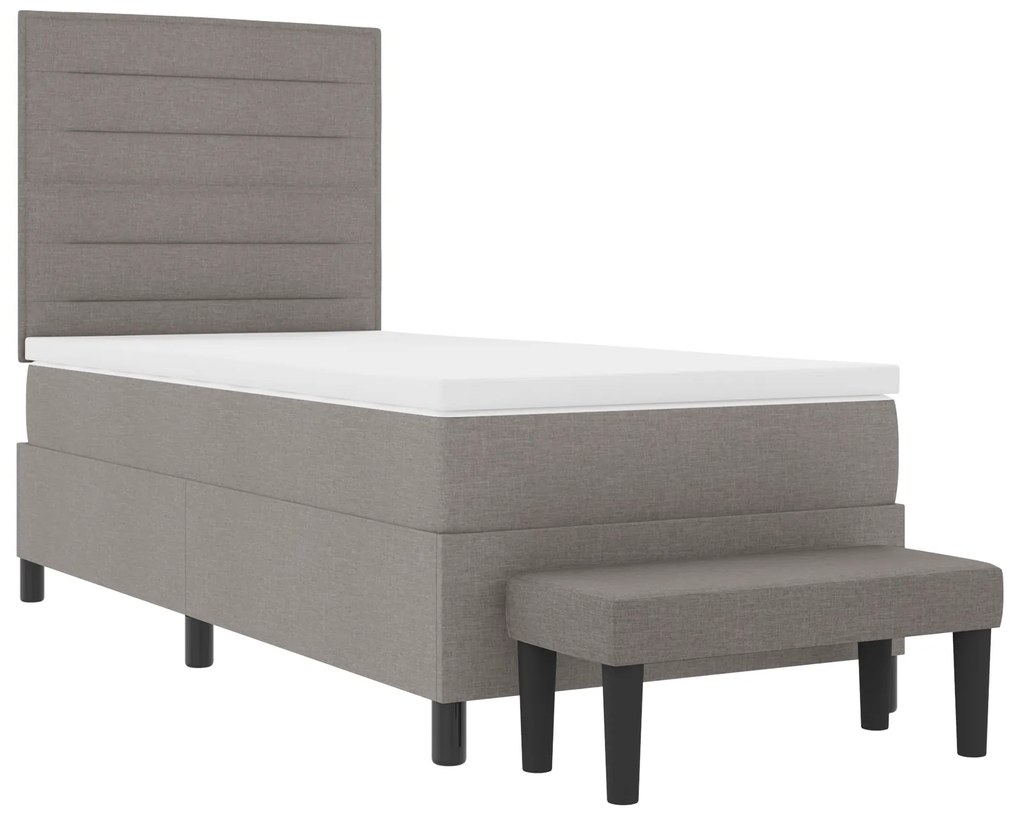 Cama Box Spring com Colchão e Banco Cinza 80x200 cm Tecido