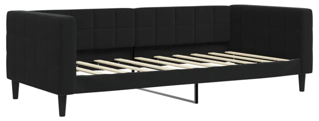 Sofá-cama com gavetão e colchões 90x190 cm veludo preto