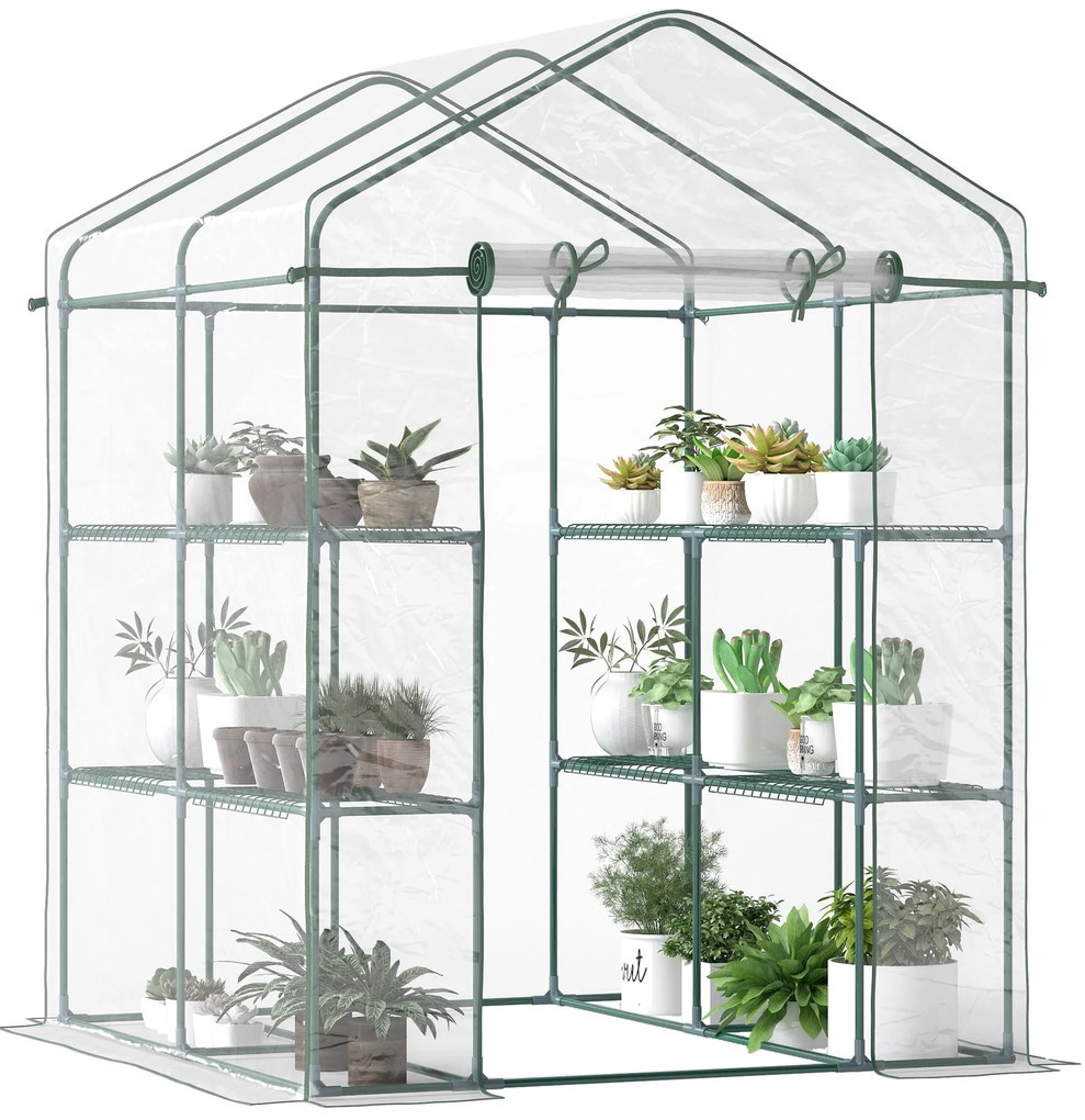 Estufa Transparente de Jardim Estufa de Plantas de 3 Níveis com Pratel