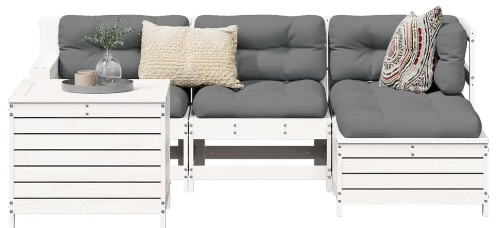 vidaXL 5 pcs conjunto de sofás de jardim madeira pinho maciça branco