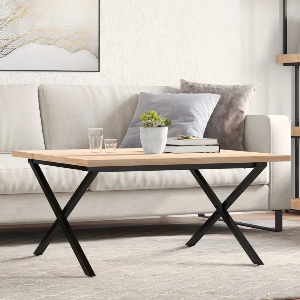 vidaXL Mesa de centro estrutura em X 80x80x45,5 cm pinho/aço
