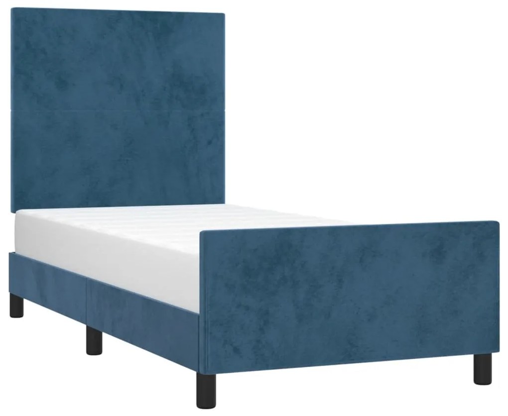 Estrutura de cama c/ cabeceira 90x190 cm veludo azul-escuro