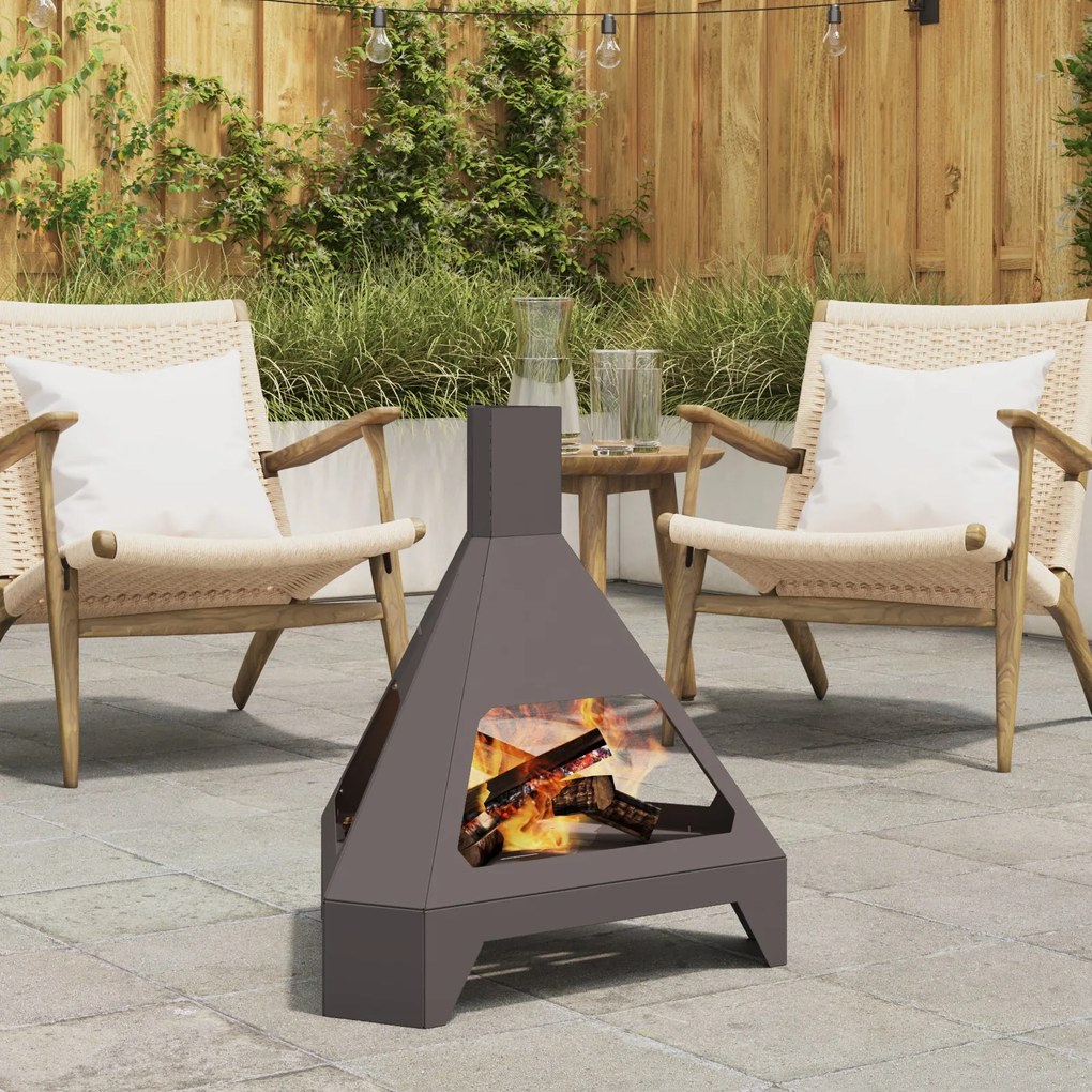 Fire Pit com Chaminé Preto 50x43x52 cm Aço