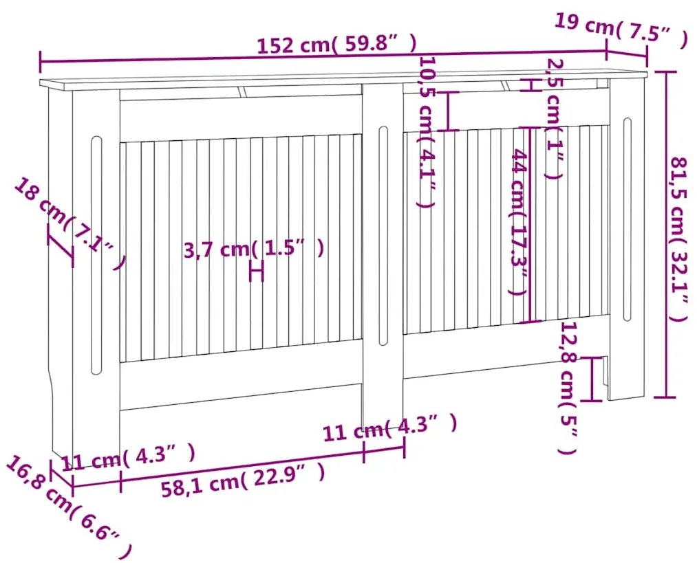 Cobertura de radiador 152x19x81,5 cm MDF