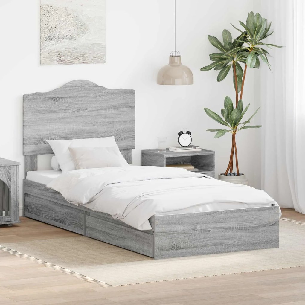 vidaXL Cama com Armazenamento com cabeceira Cinza Sonoma 90 x 200 cm