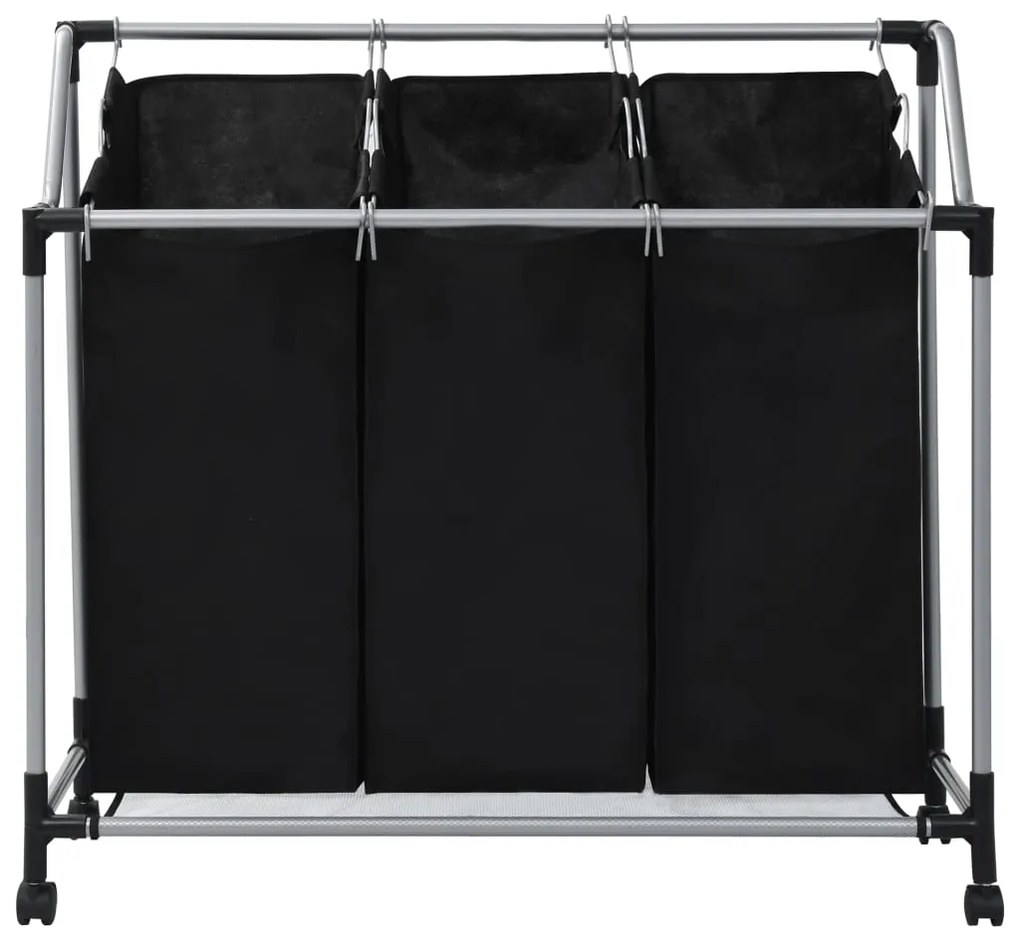 Separador de roupa suja com 3 sacos aço preto