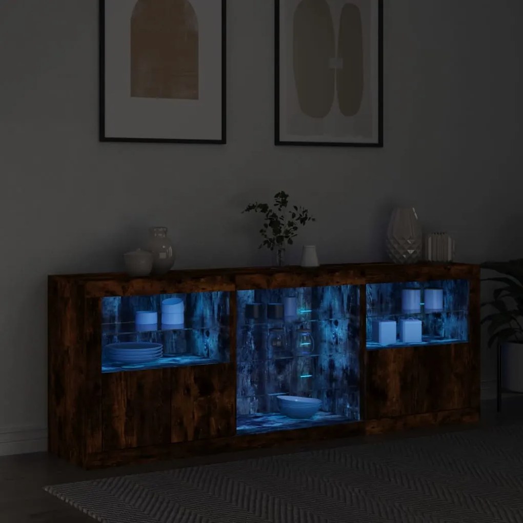 Aparador com luzes LED 181,5x37x67 cm carvalho fumado