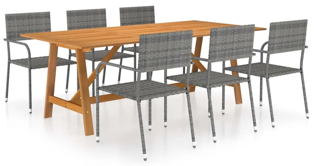 vidaXL 7 pcs conjunto de jantar para jardim cinzento