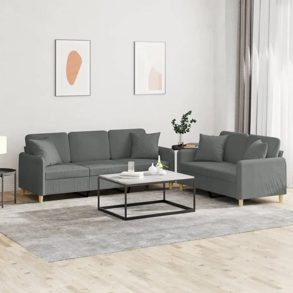 3202135 vidaXL 2 pcs conjunto de sofás com almofadas tecido cinzento-escuro